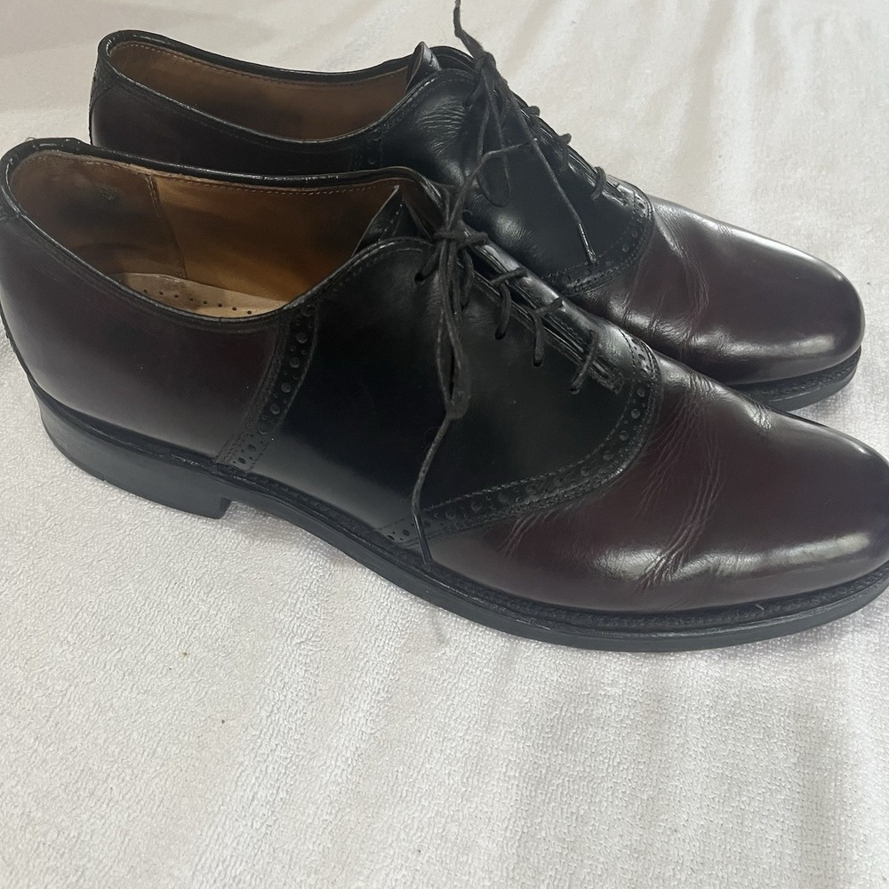 Vtg Cole Haan USA  Black Burgundy Spectator Oxford 101/2 D Leather Heritage